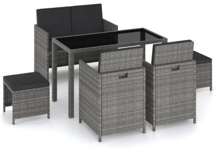 6-delige Tuinset met kussens poly rattan grijs