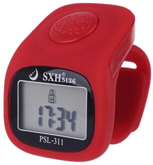 6 Digitale Vinger Telapparaat 8 Kanalen W Backlight Tijd Gebed Siliconen Ring E7CB Rood