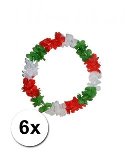 6 Hawaii kransen rood, groen en wit