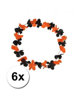 6 Hawaii kransen zwart met oranje