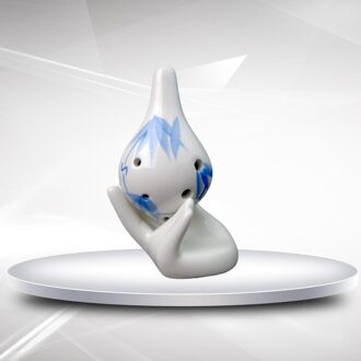 6 Hole Ocarina Muziekinstrument Kleine Lange Buis Porselein Fluit Bamboe Blad Patroon Sieraden Decoratie blauw