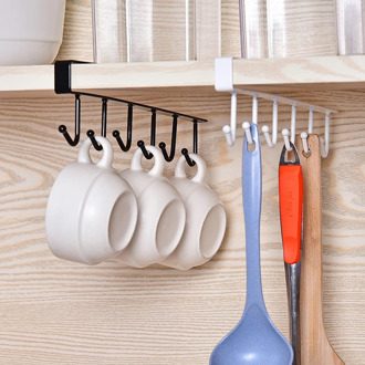 6 Hooks Cup Holder Hang Storage Cabinet Door Hook Towel Rack Cupboards Hanging Wall Mount Bathroom Kitchen Organization Tool