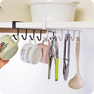 6 Hooks Cup Iron Kitchen Storage Rack Cupboard Hanging Hook Shelf Dish Hanger Shelf Bathroom Home Organizer Holder DropShipping