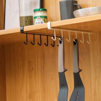 6 Hooks Metal Under Shelf Mug Cup Cupboard Kitchen Organiser Hanging Rack Holder Wrought Iron Seamless Nail-Free Hook