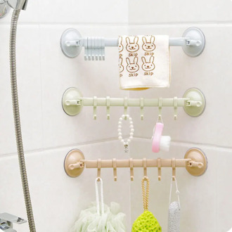 6 Hooks Towel Rack nail-free Suction Cup Wall Door Holder Sucker Hanger Sundries Clip Storage Shelf Kitchen Bathroom Accessories