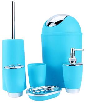 6 IN 1 Badkamer Tandenborstelhouder Zeep Stand Houders Handdesinfecterend Fles Bins Wc Borstel Cup etc Accessoires Kit 6 kleuren blauw