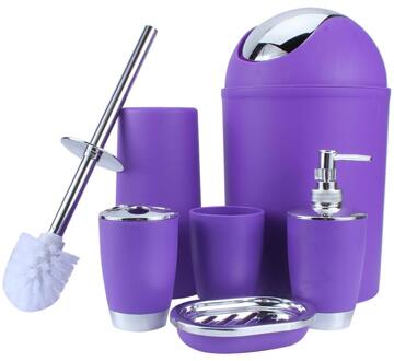 6 IN 1 Badkamer Tandenborstelhouder Zeep Stand Houders Handdesinfecterend Fles Bins Wc Borstel Cup etc Accessoires Kit 6 kleuren paars