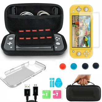 6 In 1 Game Accessoire Set Zwart Grijs Voor Nintendo Schakelaar Lite Draagtas Tas + Silicon Shell Cover + gehard Glas Protector