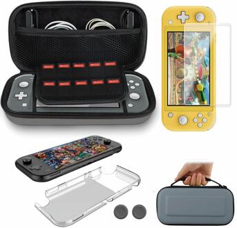 6 In 1 Game Accessoire Set Zwart Grijs Voor Nintendo Schakelaar Lite Draagtas Tas + Silicon Shell Cover + gehard Glas Protector
