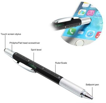 6 in 1 Multi-functie Tool Schroevendraaier Balpen Screen Touch Capaciteiten Telefoon Handschrift Balpen Tool Pen sz kleur zwart