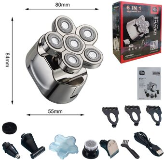 6 In 1 Oplaadbare Elektrische Scheerapparaat Mannen Razor Draagbare 6 Drijvende Blade Heads Neus Baard Trimmer Cutter Led display multi-hoofd