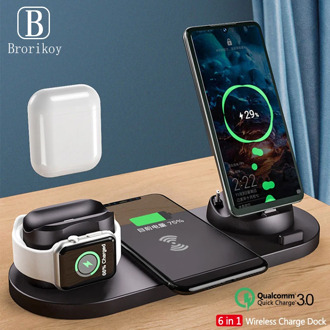 6 in1 10W Wireless Charger Stand Dock for iPhone 11 Pro Xs Max 8 X Fast Wireless Charging for Apple Watch 5 4 3 2 Airpods Pro 2