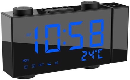 6 Inch Draagbare Digitale Fm Projectie Radio Wekker 4 Helderheid Aanpassing Usb Powers Supplys Led Thermometer Klok Blauw