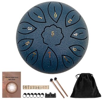 6 Inch Staal Tong Drum 11 Tune Notities Percussie Hand Pan Tank Drum Met Zak Drumsticks Sticker Voor Kinderen Beginner donker blauw