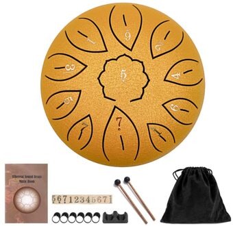 6 Inch Staal Tong Drum 11 Tune Notities Percussie Hand Pan Tank Drum Met Zak Drumsticks Sticker Voor Kinderen Beginner goud