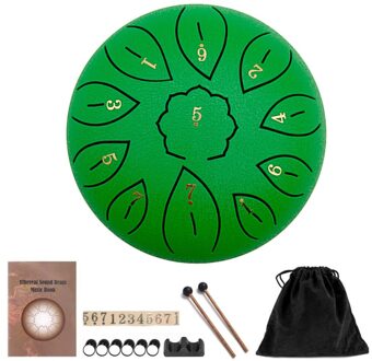 6 Inch Staal Tong Drum 11 Tune Notities Percussie Hand Pan Tank Drum Met Zak Drumsticks Sticker Voor Kinderen Beginner groen