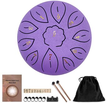 6 Inch Staal Tong Drum 11 Tune Notities Percussie Hand Pan Tank Drum Met Zak Drumsticks Sticker Voor Kinderen Beginner paars
