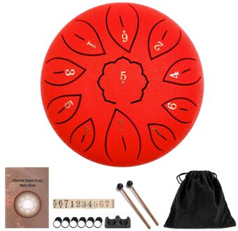 6 Inch Staal Tong Drum 11 Tune Notities Percussie Hand Pan Tank Drum Met Zak Drumsticks Sticker Voor Kinderen Beginner rood