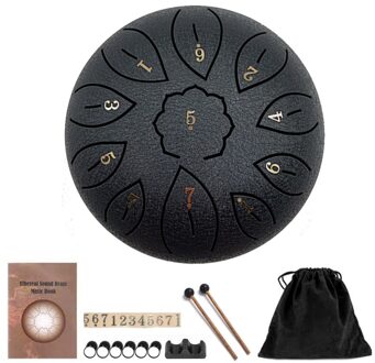 6 Inch Staal Tong Drum 11 Tune Notities Percussie Hand Pan Tank Drum Met Zak Drumsticks Sticker Voor Kinderen Beginner zwart