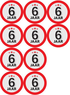 6 jaar leeftijd verjaardag sticker - 10x - rond - Dia 9 cm - 6 jaar jubileum - versiering