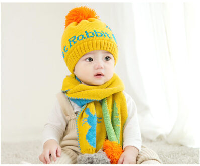 6 kleur 1-3 Jaar Oude Baby Hoed Sjaal Set Herfst Winter Jongens en Meisjes Warme Muts Sjaal Set mutsen & skullies met Fluwelen Oorbeschermers 2