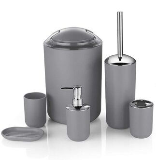 6 Kleur Badkamer Accessoires Sets Tandpasta Tandenborstel Houder Hand Zeep Shampoo Opslag Fles Met Druk Swith Wc Cleaner licht grijs