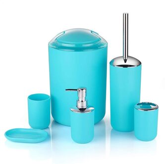 6 Kleur Badkamer Accessoires Sets Tandpasta Tandenborstel Houder Hand Zeep Shampoo Opslag Fles Met Druk Swith Wc Cleaner lucht blauw