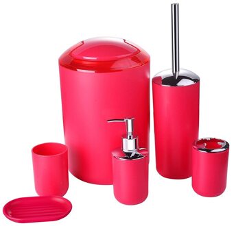 6 Kleur Badkamer Accessoires Sets Tandpasta Tandenborstel Houder Hand Zeep Shampoo Opslag Fles Met Druk Swith Wc Cleaner Rood