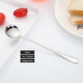 6 Kleur Lange Handvat Roestvrij Stalen Lepel Ijs Lepel Koffie Lepel Roeren Lepel Thee Set HomeKitchenTablewareSpoonSize18cm zilver 1