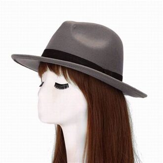 6 Kleuren Britse Brede Rand Fedora Vintage Elegante Formele Hoed Unisex Jazz Hoed Solid Bowler Cap Met Lint Casual Top hoed grijs