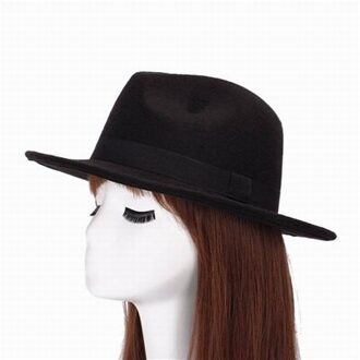 6 Kleuren Britse Brede Rand Fedora Vintage Elegante Formele Hoed Unisex Jazz Hoed Solid Bowler Cap Met Lint Casual Top hoed zwart