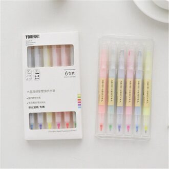 6 Kleuren Candy Kleur Markeerstift Marker Borstel Pennen Unieke Venster Tip Pastel Kleur Markeerstift Tweekoppige Gebruik pennen 6 Classic kleuren reeks