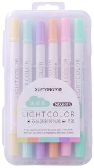 6 Kleuren Double Head Markeerstift Fluorescerende Markers Tekening Pen Briefpapier