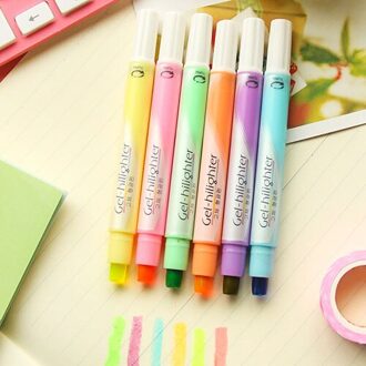6 kleuren Markeerstift Pen Creatieve Trends Platte Jelly Solid Markeerstift Kleurrijke Schrijven Schilderen Pennen Office School