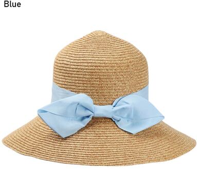 6 Kleuren Strik Opvouwbare Brede Rand Zonnehoed Anti-Uv Strand Cap Vrouwen Zomer Stro Cap Uv Beschermen Outdoor Reizen Emmer hoed blauw