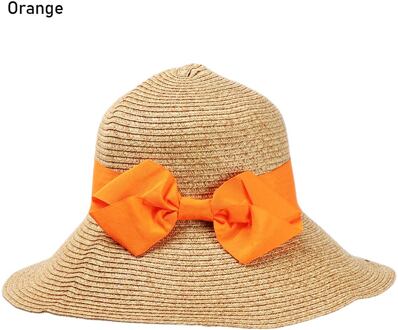6 Kleuren Strik Opvouwbare Brede Rand Zonnehoed Anti-Uv Strand Cap Vrouwen Zomer Stro Cap Uv Beschermen Outdoor Reizen Emmer hoed oranje