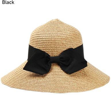 6 Kleuren Strik Opvouwbare Brede Rand Zonnehoed Anti-Uv Strand Cap Vrouwen Zomer Stro Cap Uv Beschermen Outdoor Reizen Emmer hoed zwart