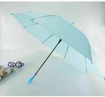 6 kleuren Transparant Clear Paraplu Lange Steel Rechte Stok Regen Parasols Blauw