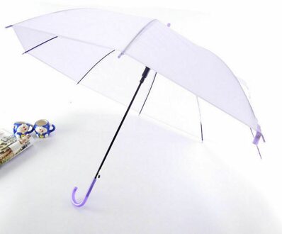 6 kleuren Transparant Clear Paraplu Lange Steel Rechte Stok Regen Parasols Paars
