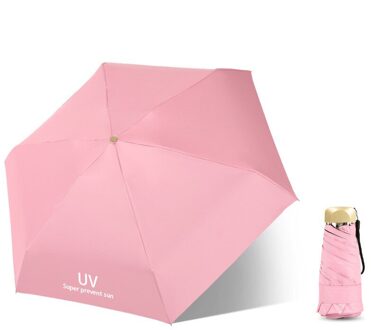 6 Kleuren Zonnescherm Uv Bescherming Ultralichte Kleine Mini Pocket Zwarte Coating Paraplu Tweeërlei Gebruik Sunny Rain Paraplu voor Vrouw roze