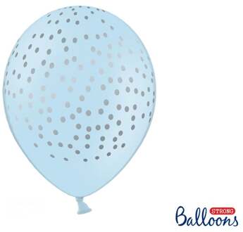 6 latex lichtblauwe ballonnen met zilverkleurige stippen - Decoratie > Ballonnen