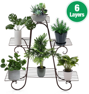 6 Layers European Wrought Iron Flower Stand Indoor Multi-story Flower Stand Rack Floor-standing Balcony Flower Pot Shelves
