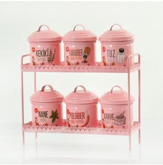 6'lı Metal Standing Decorative Spice Set Pink