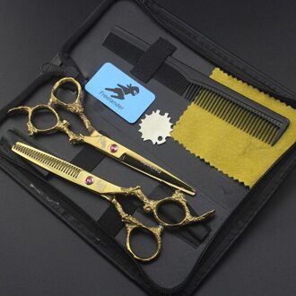 6 "Master Series Gouden Kleur Haar Schaar Set Haar Knippen Schaar En Dunner Schaar Draak Handvat Decoratie Kapper Scharen reeks add zak