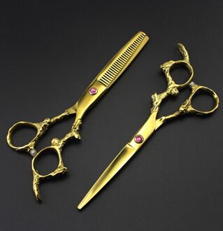 6 "Master Series Gouden Kleur Haar Schaar Set Haar Knippen Schaar En Dunner Schaar Draak Handvat Decoratie Kapper Scharen reeks nee zak