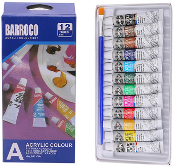 6 ML 12 Color Professional Acrylic Paint Watercolor Set Hand Wall Painting Brush D0AC
