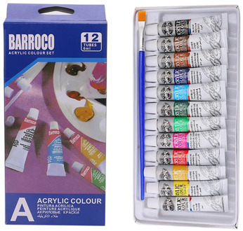 6 ML 12 Colors Professional Acrylic Paints Set Hand Painted Wall Painting Textile Paint Brightly Colored Art Supplies Free Brush