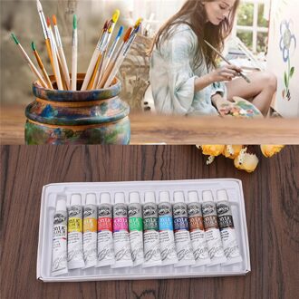 6 Ml 12 Kleur Professionele Acryl Verf Aquarel Set Hand Muur Schilderen Borstel
