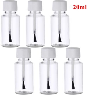 6 Nail Gepolijst Fles Clear Lege Navulbare Nagellak Potten Opslag Plastic Containers Fles Met Borstel Cap Voor Diy Nail art 20ml wit
