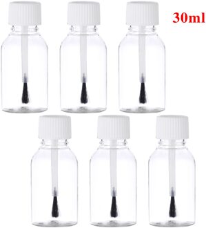 6 Nail Gepolijst Fles Clear Lege Navulbare Nagellak Potten Opslag Plastic Containers Fles Met Borstel Cap Voor Diy Nail art 30ml wit